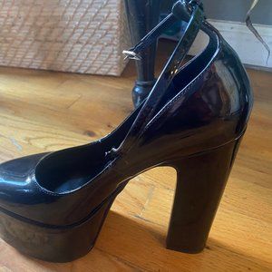 Steve Madden Skyrise Ankle Strap Platform High Heel Pumps (Black Patent)